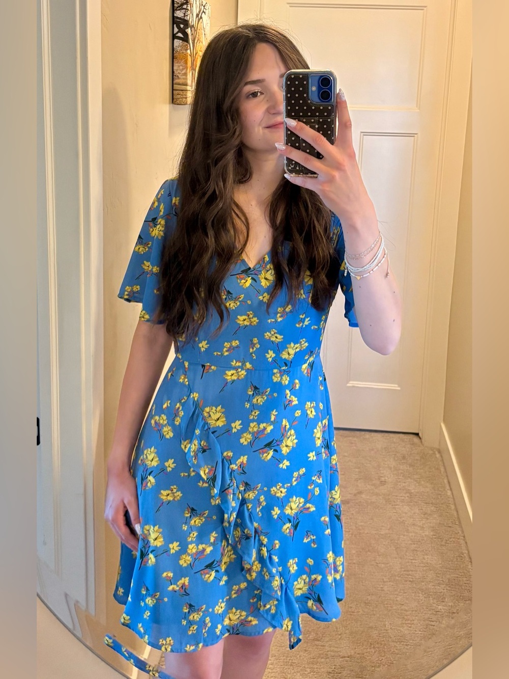 Blue Floral V-Neck Wrap Style Dress